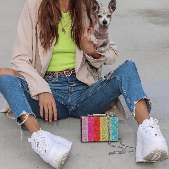 Rainbow sequin square edge clutch crossbody purse - Picture 2 of 11